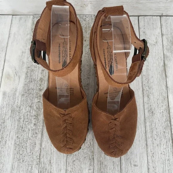 Jeffrey Campbell x Free People Brown Suede Studded Wooden Heel Clog Sandal - Picture 4 of 10